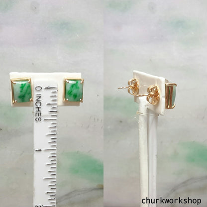 Green jade 14K yellow gold ear studs