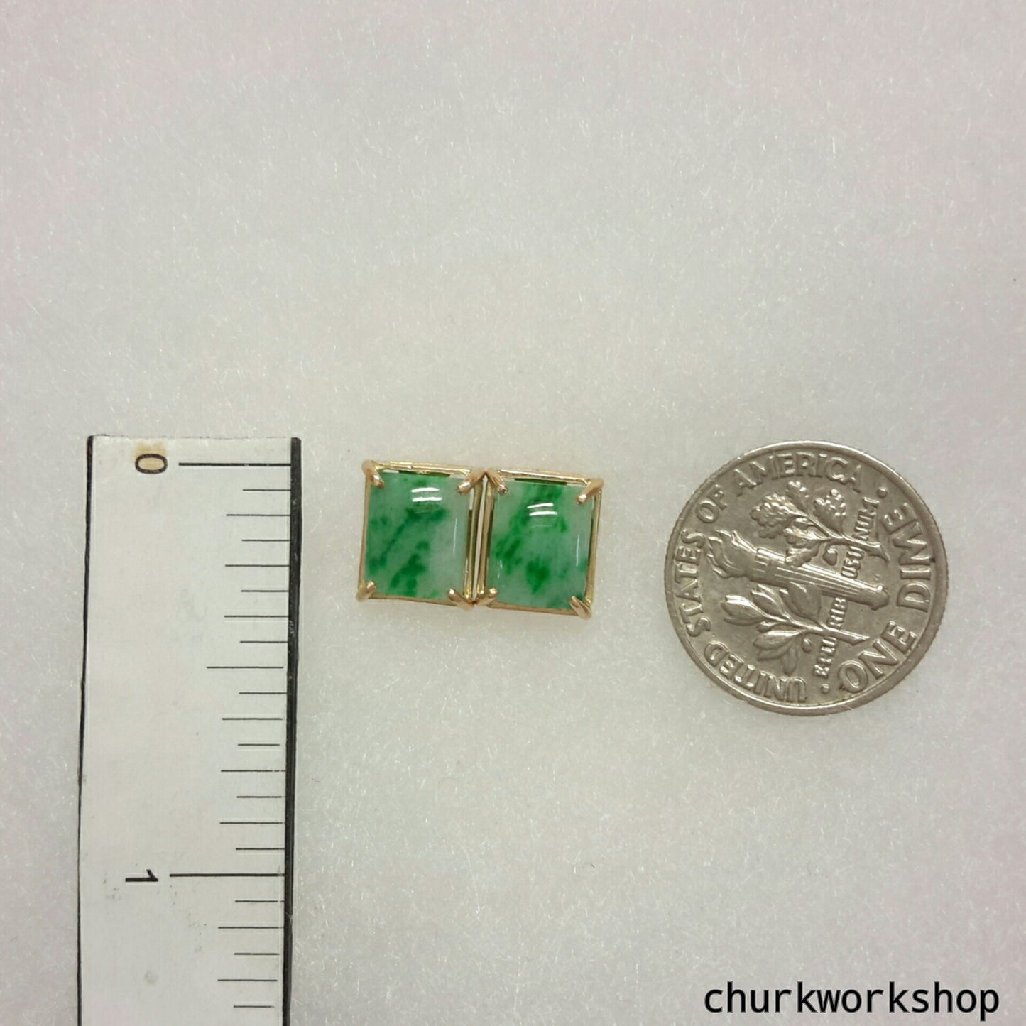 Green jade 14K yellow gold ear studs