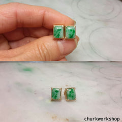 Green jade 14K yellow gold ear studs