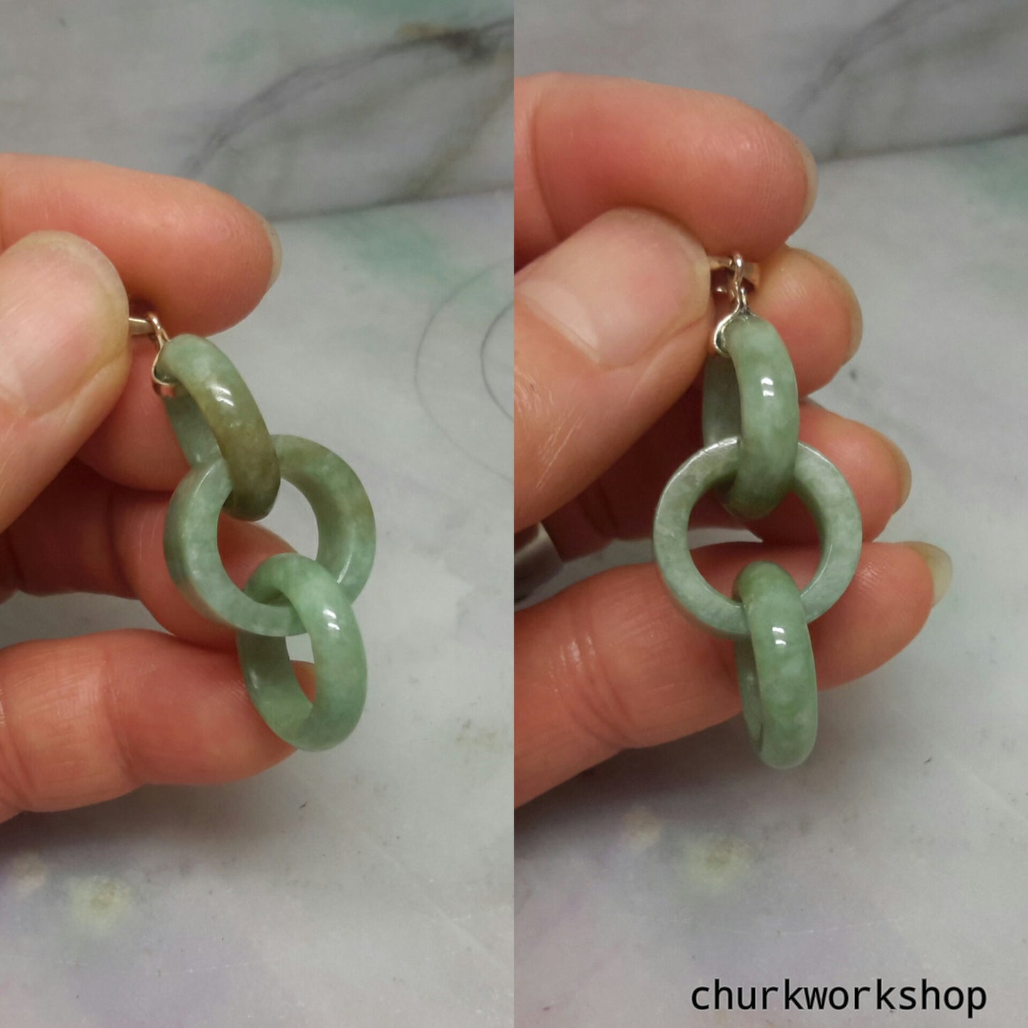 Triple ring pale green jade pendant