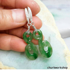 Dangling jade earrings, green jade earrings, silver jade earrings