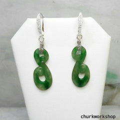 Dangling jade earrings, green jade earrings, silver jade earrings
