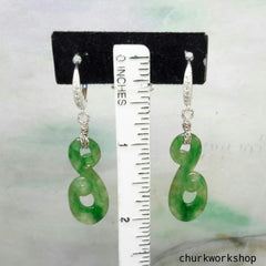 Dangling jade earrings, green jade earrings, silver jade earrings