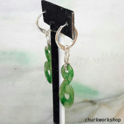 Dangling jade earrings, green jade earrings, silver jade earrings