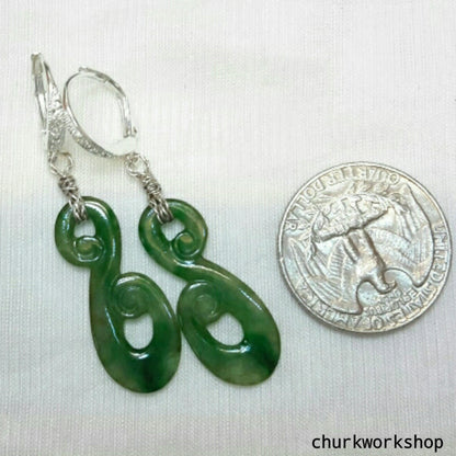 Dangling jade earrings, green jade earrings, silver jade earrings