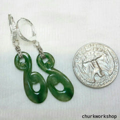 Dangling jade earrings, green jade earrings, silver jade earrings