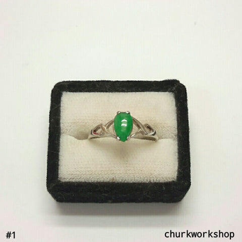 Sliver jade ring, jade ring, green color jade ring