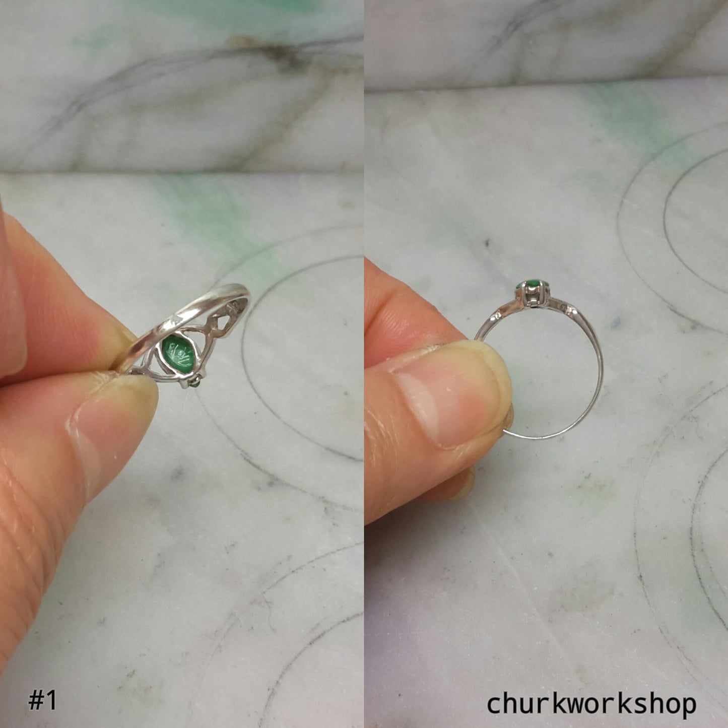 Sliver jade ring, jade ring, green color jade ring