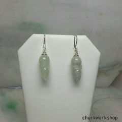 Tear drop earrings, silver jade earrings