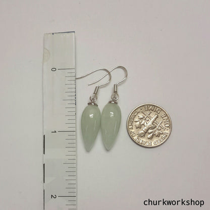 Tear drop earrings, silver earrings, jade earrings