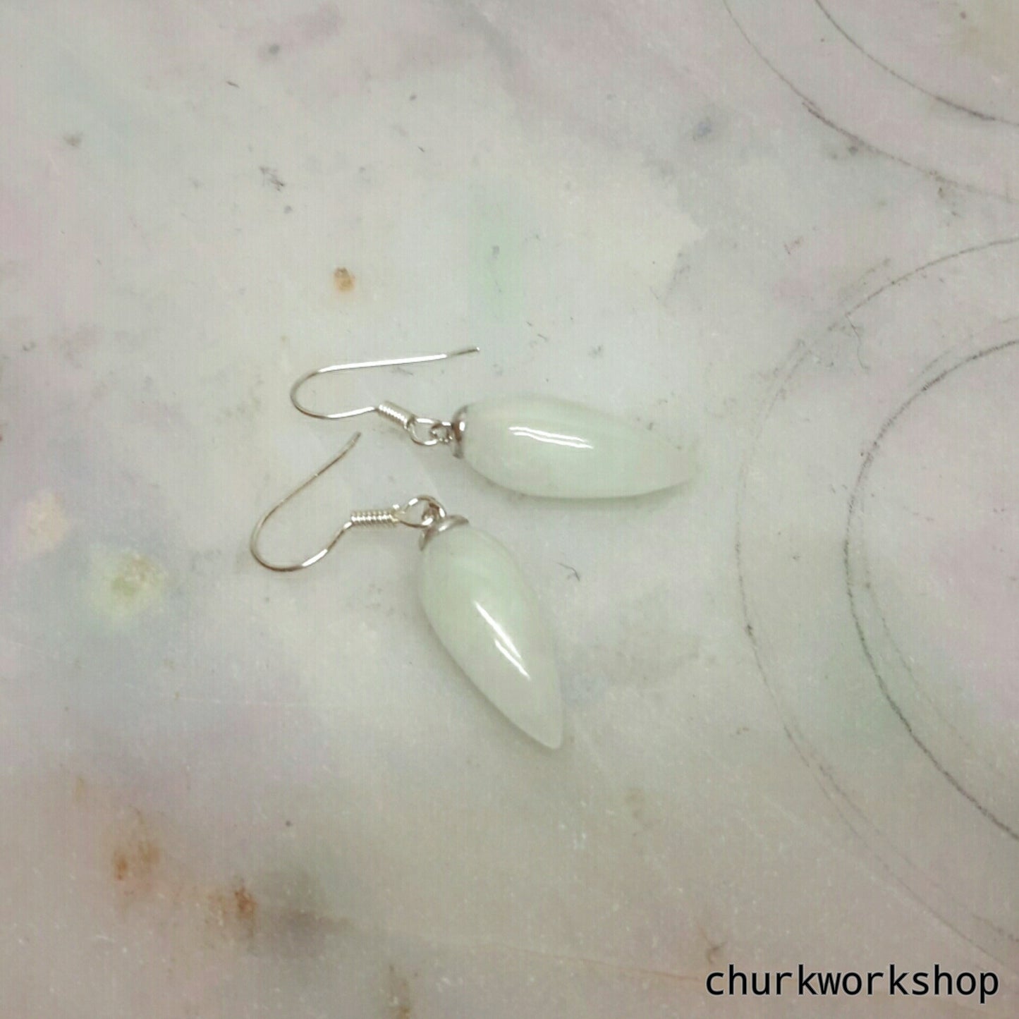 Tear drop earrings, silver earrings, jade earrings