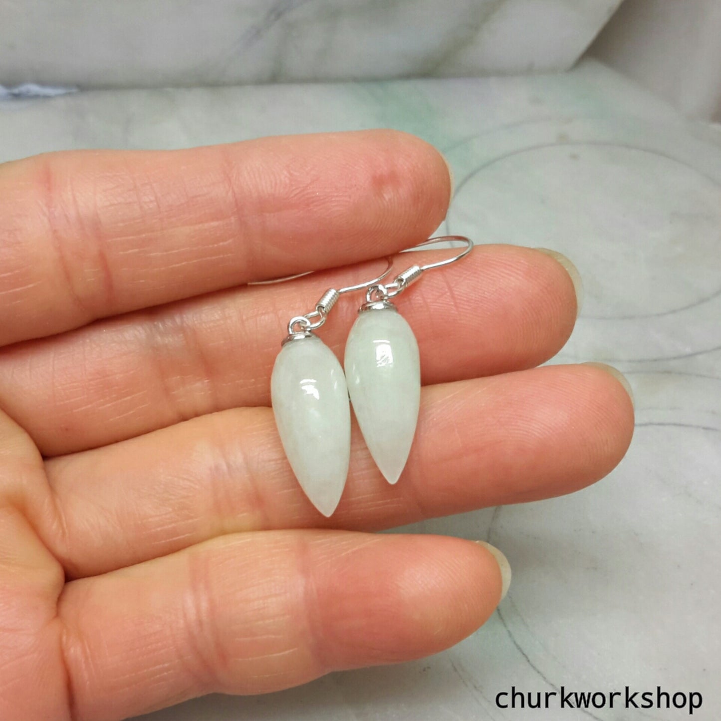 Tear drop earrings, silver earrings, jade earrings