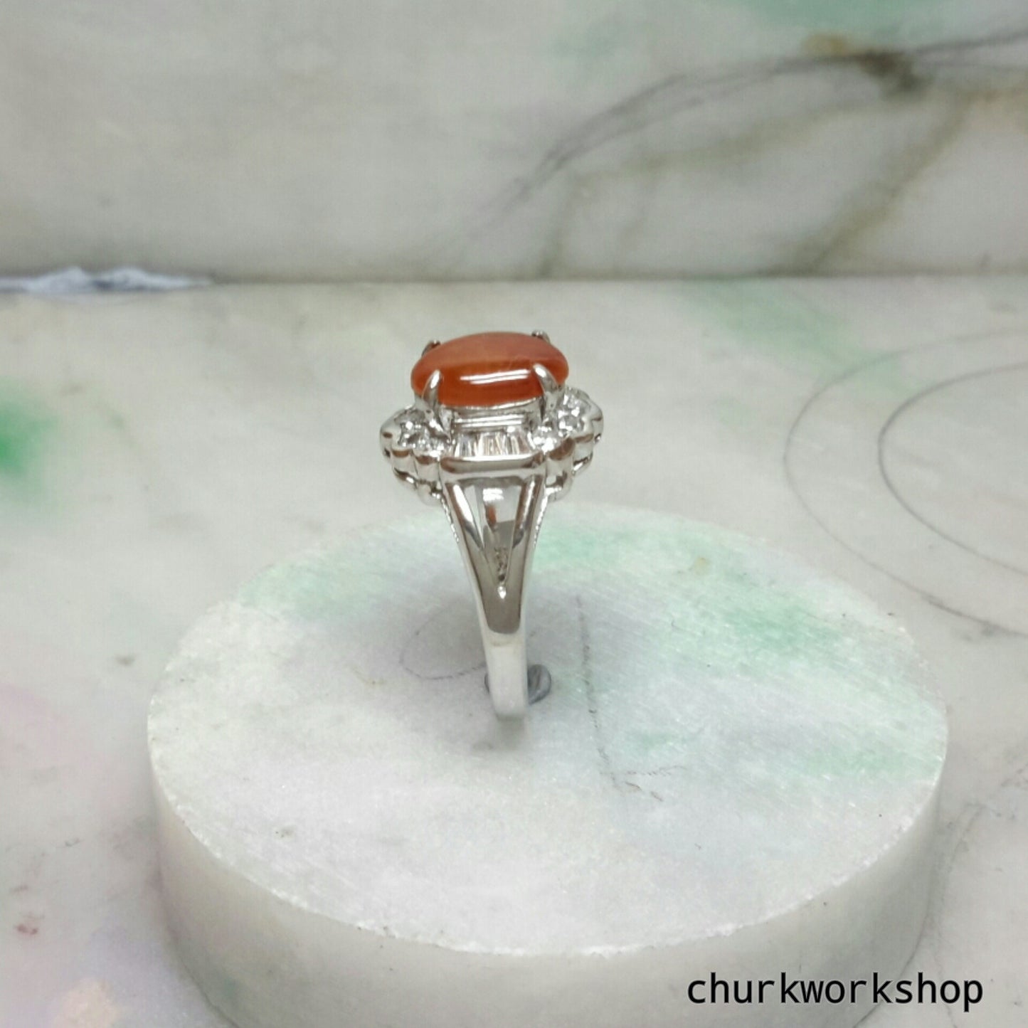 Red jade ring, silver red jade ring