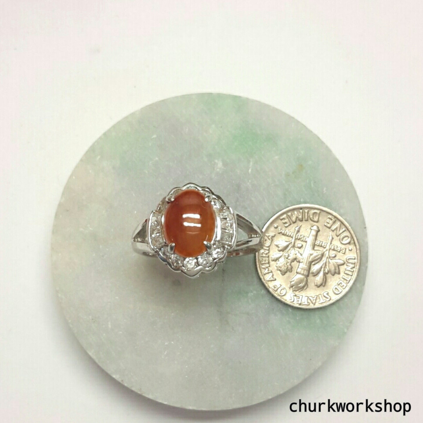 Red jade ring, silver red jade ring