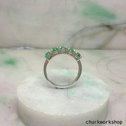 Small discs green jade ring, small jade silver ring