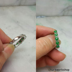 Small discs green jade ring, small jade silver ring