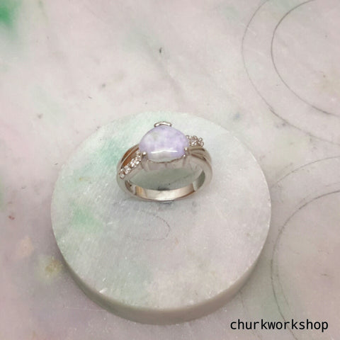 Lavender jade silver ring, heart jade ring
