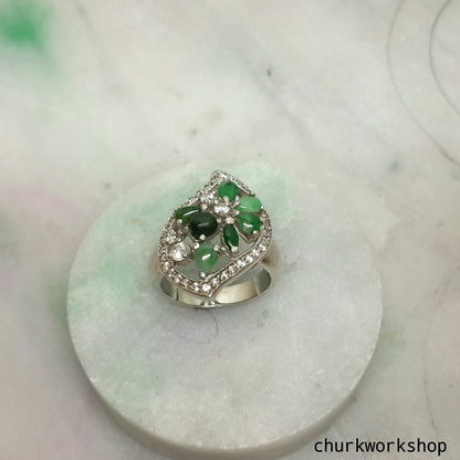 Multi-color jade cocktail ring