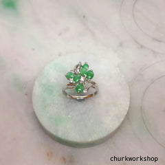 Green jade cocktail ring, small jade silver ring