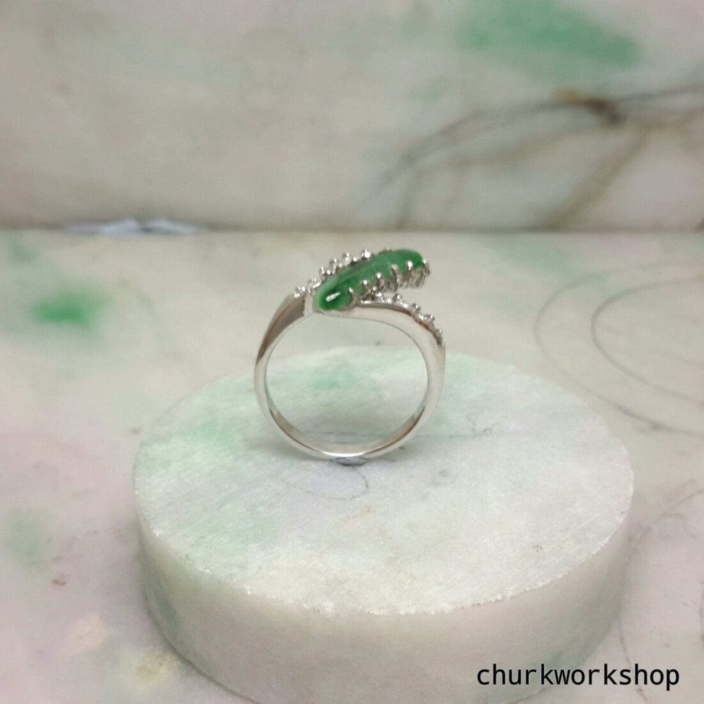 Green jade ring, silver jade ring