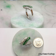 Green jade ring, silver jade ring