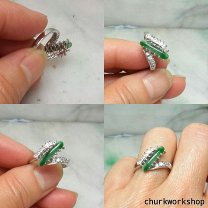 Green jade ring, silver jade ring