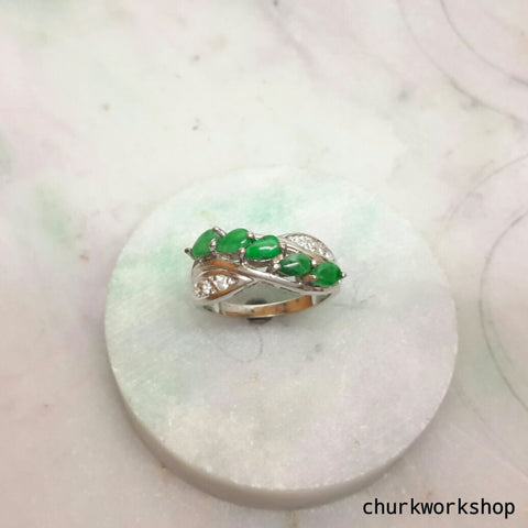 Green jade ring, small jade silver ring
