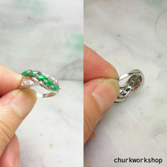 Green jade ring, small jade silver ring