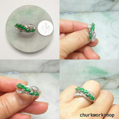Green jade ring, small jade silver ring