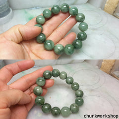 Dark green large beads jade bracelet, jade beads bracelet