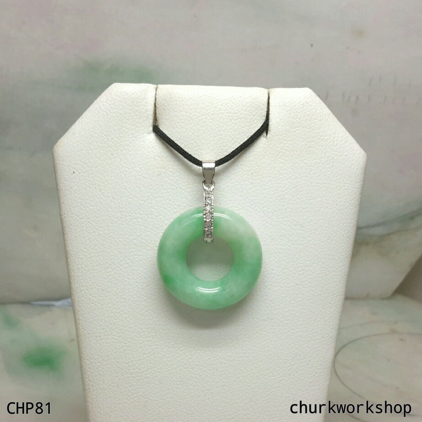 Light apple green round jade pendant, jade donut