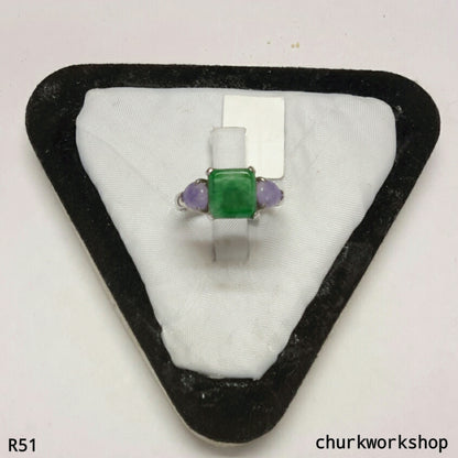 Green square jade ring 14K white gold