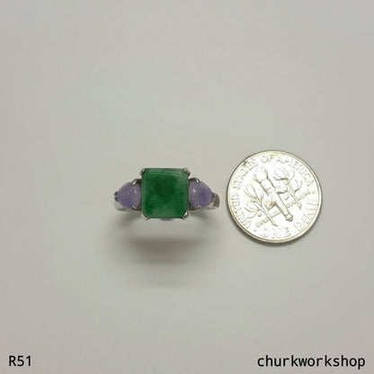 Green square jade ring 14K white gold