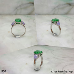 Green square jade ring 14K white gold