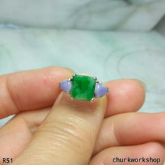 Green square jade ring 14K white gold