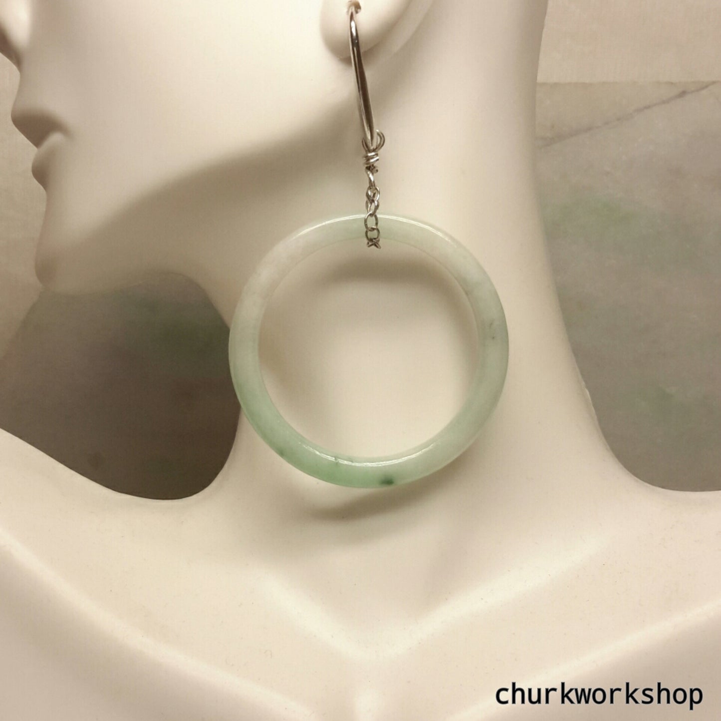 Round jade earrings, big ring jade earrings