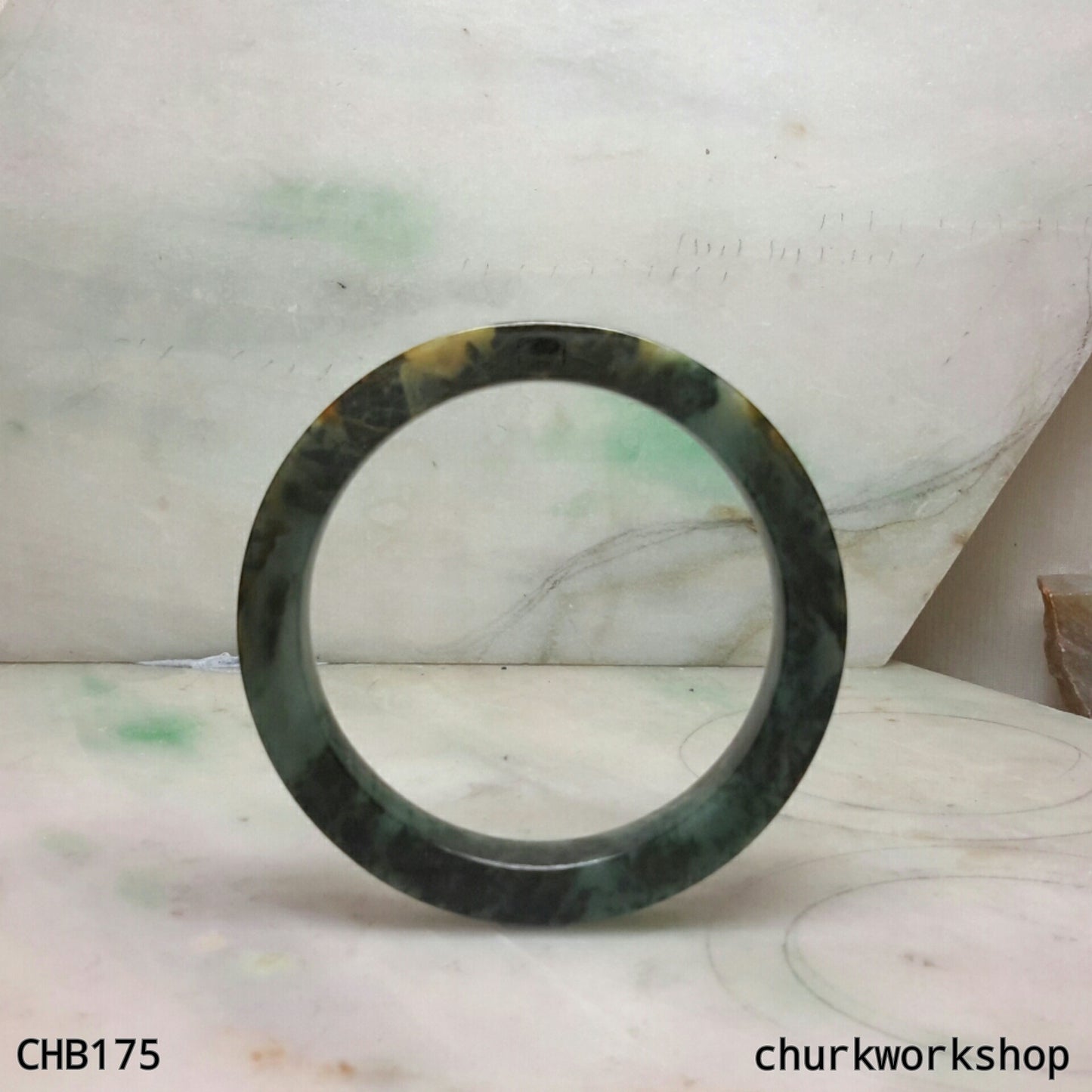 Natural dark green square jade bangle