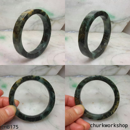 Natural dark green square jade bangle