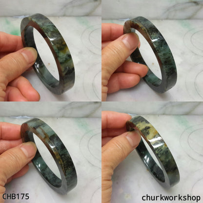 Natural dark green square jade bangle