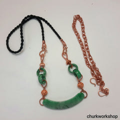 Green jade pure copper necklace