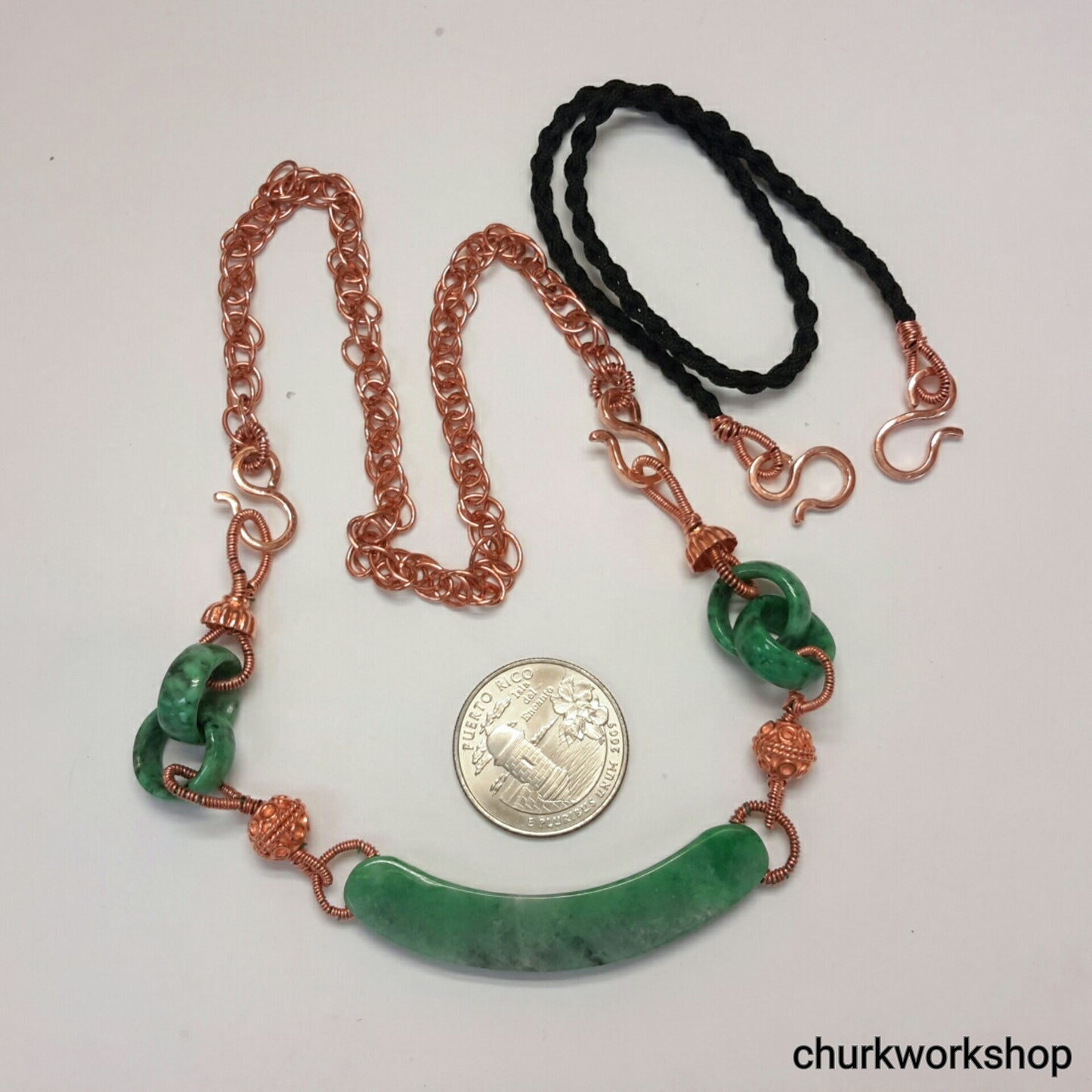 Green jade pure copper necklace