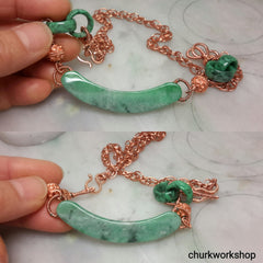 Green jade pure copper necklace