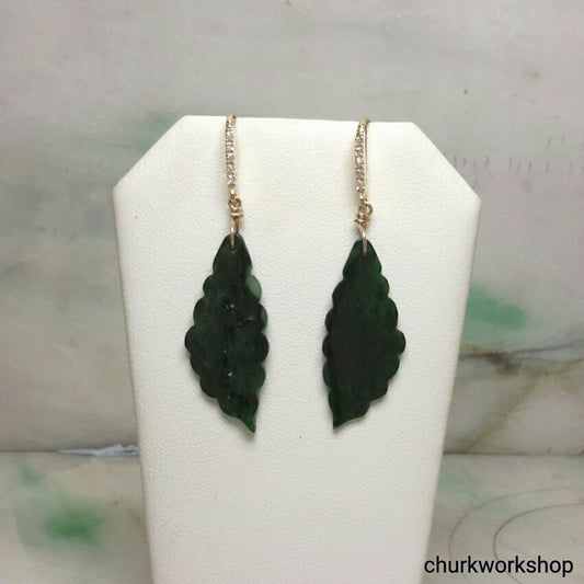 Dark jade earrings 14k gold plated over silver
