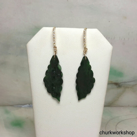 Dark jade earrings 14k gold plated over silver