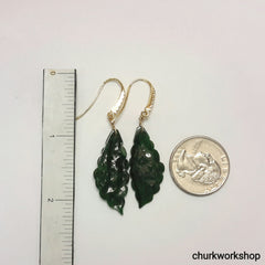 Dark jade earrings 14k gold plated over silver