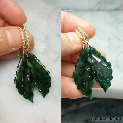 Dark jade earrings 14k gold plated over silver