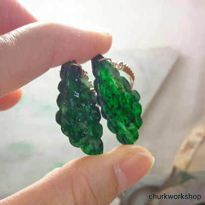 Dark jade earrings 14k gold plated over silver