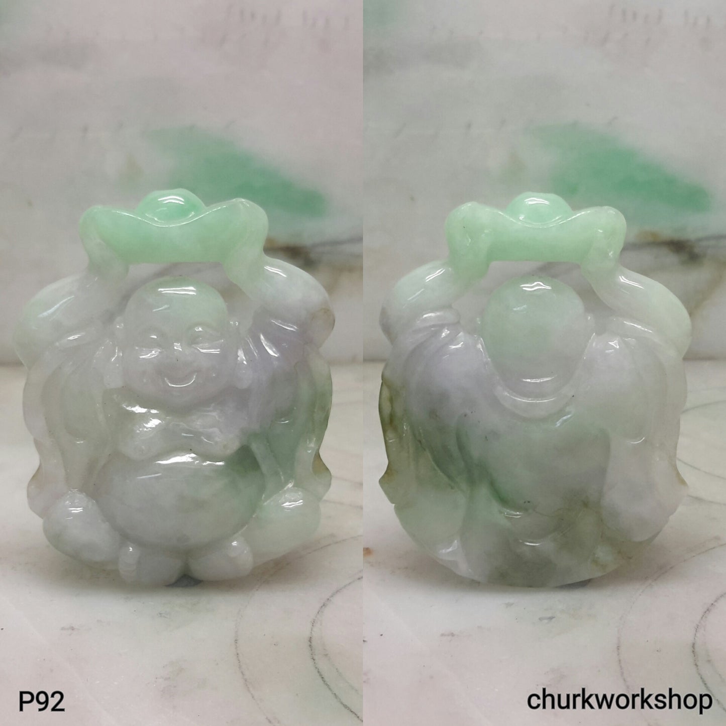 Large jade happy Buddha pendant, jade pendant