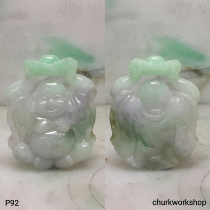 Large jade happy Buddha pendant, jade pendant