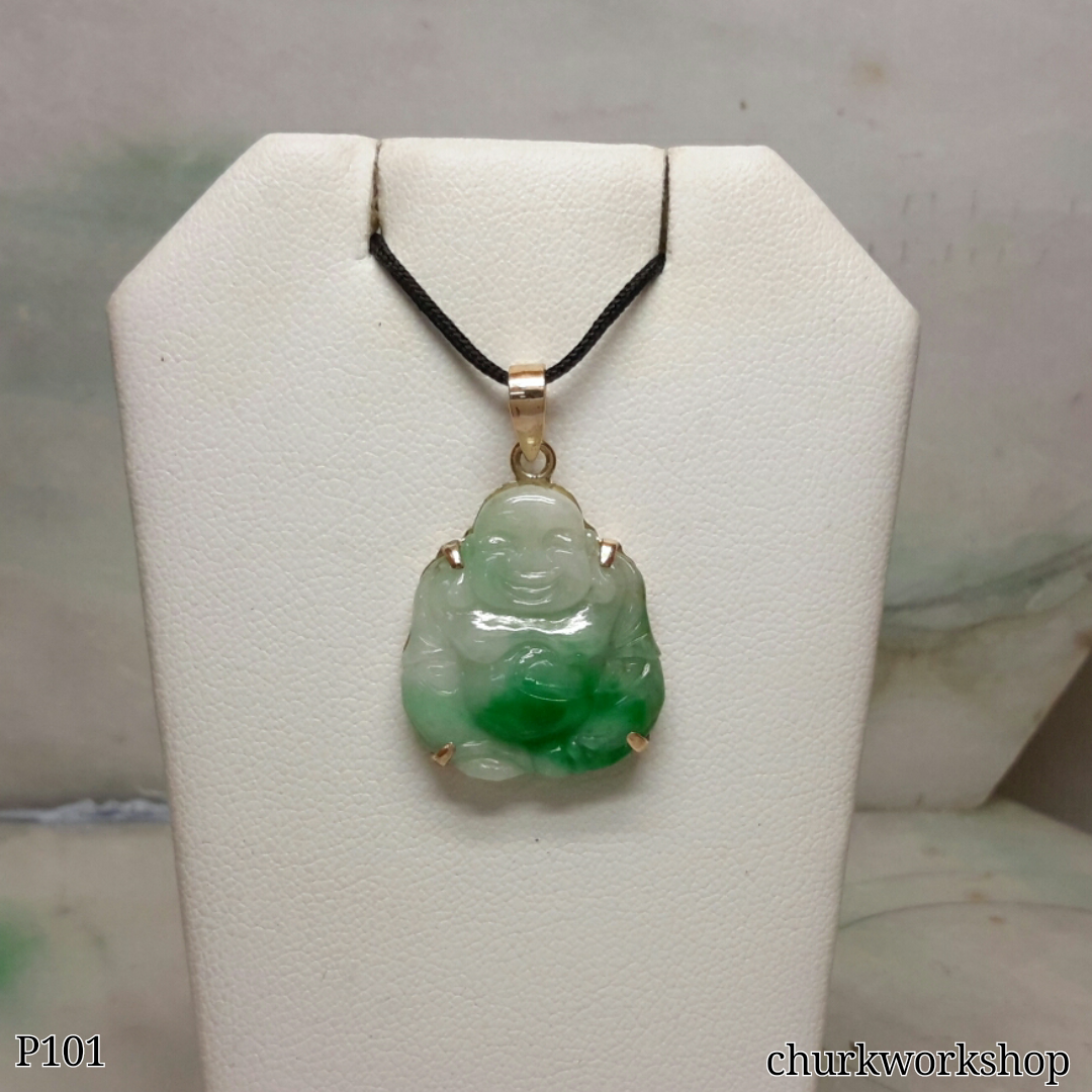 Green jade happy Buddha pendant
